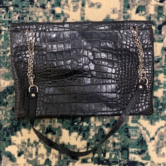 Zara Style Navy Faux Leather Croc Embossed Convertible Clutch Shoulder Purse - Picture 4 of 4